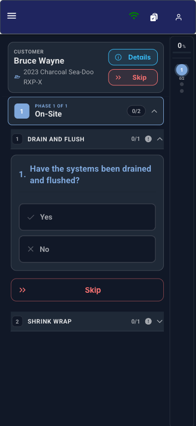 A driver answering an inspection question mid-job on a phone